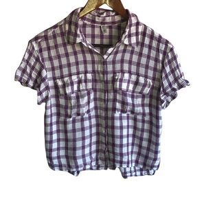 Women's Nordstrom BP Purple Plaid Short Sleeve Button Down